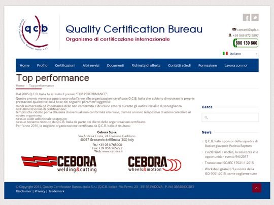 Screenshot Certificación CEBORA ITALIA
